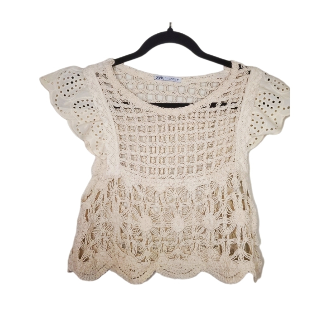 ZARA Chocet Top with Scallop Edge in Cream Women's M